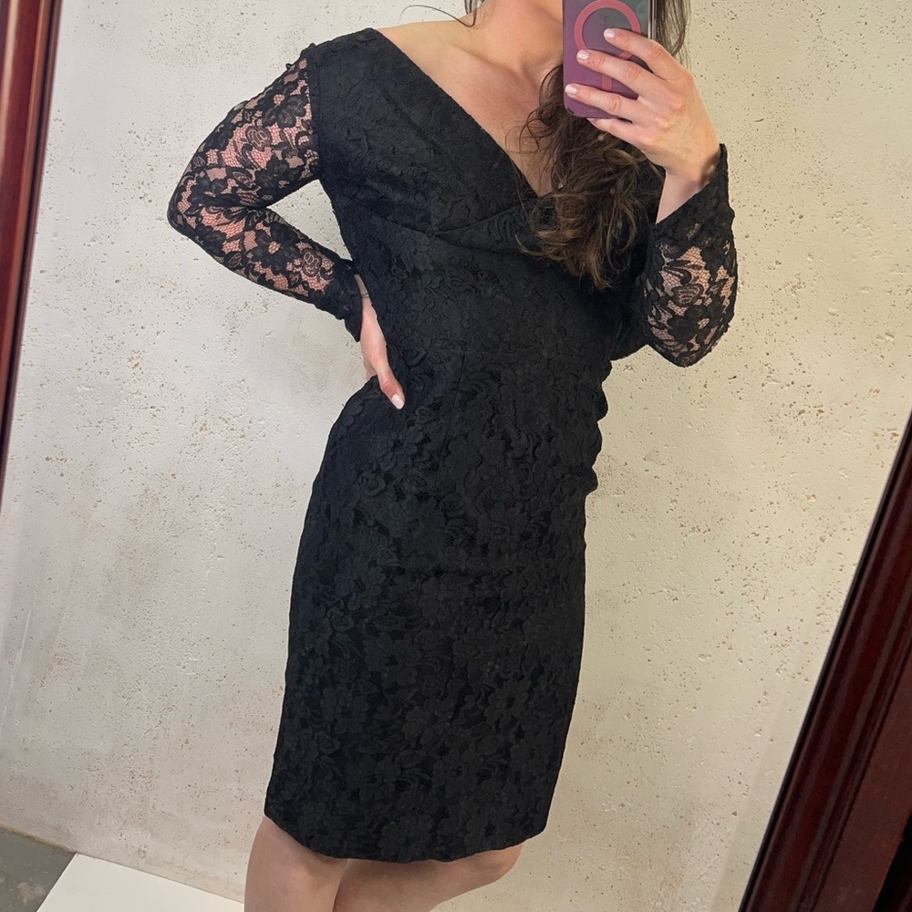 Vintage Black Lace Dress Sheer Sleeves Handmade One Of A Kind 1960s 1970s